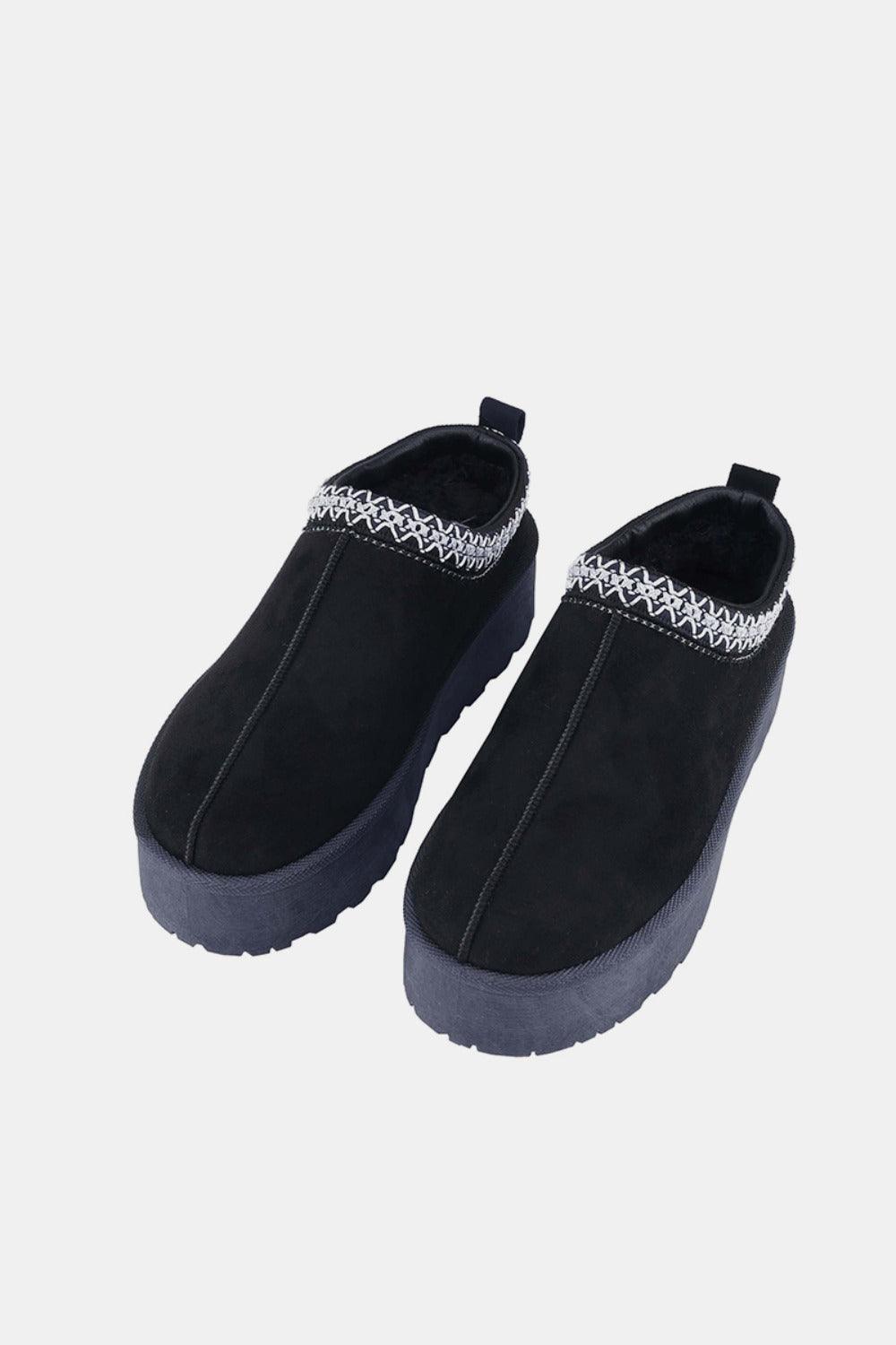 Platform Embroidered Trim Slip-On Boots - Black - Wildflower Hippies