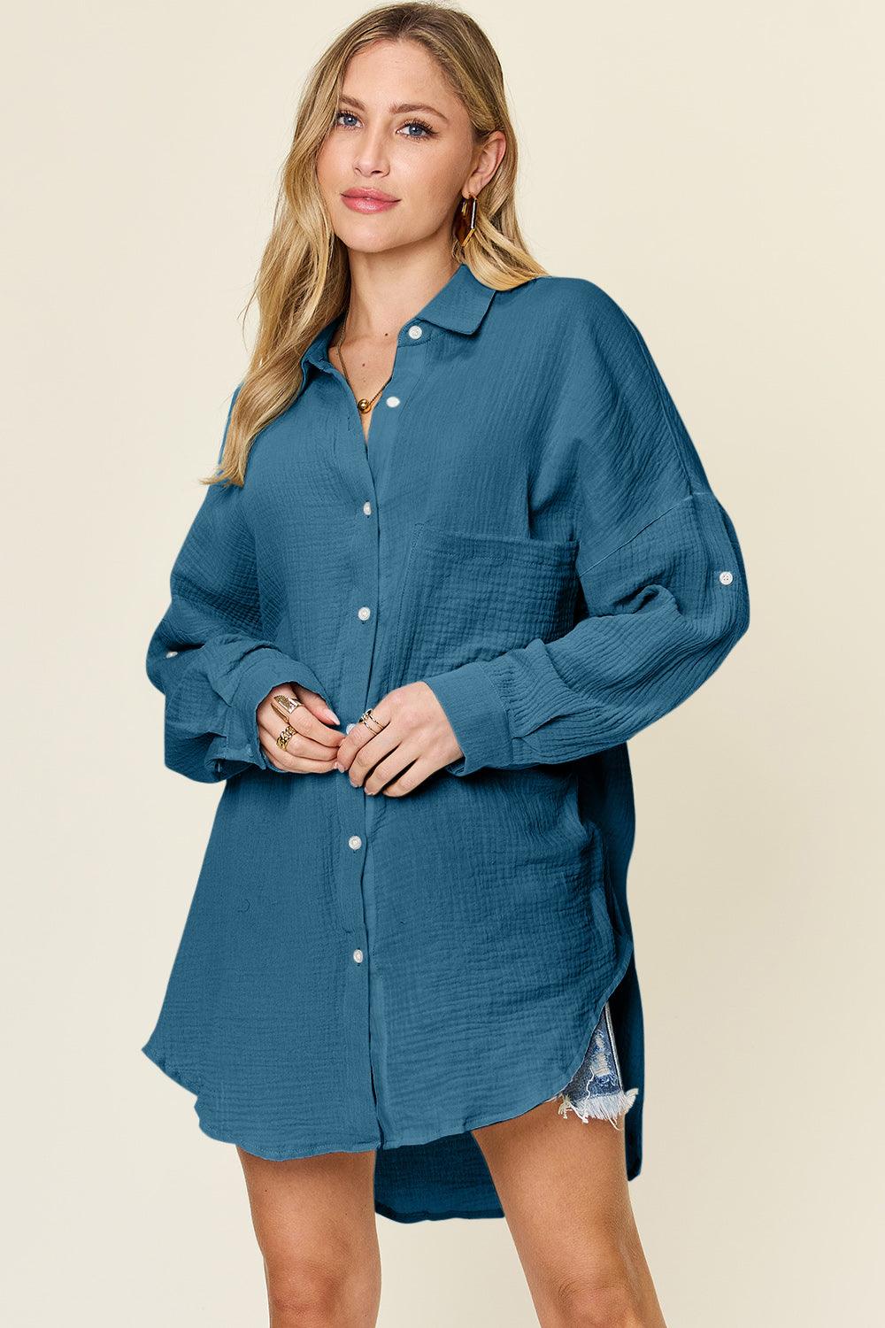 Pocketed Texture Button Up Shirt - Wildflower Hippies