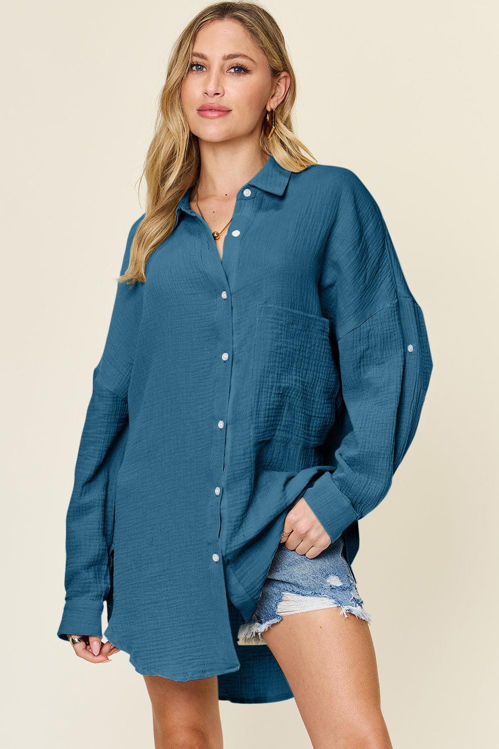 Pocketed Texture Button Up Shirt - Wildflower Hippies