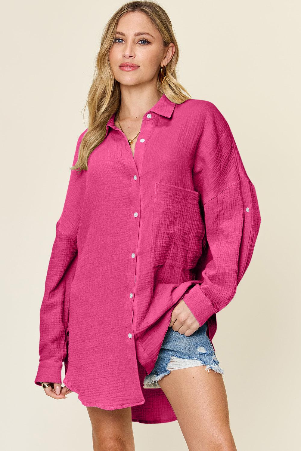 Pocketed Texture Button Up Shirt - Wildflower Hippies