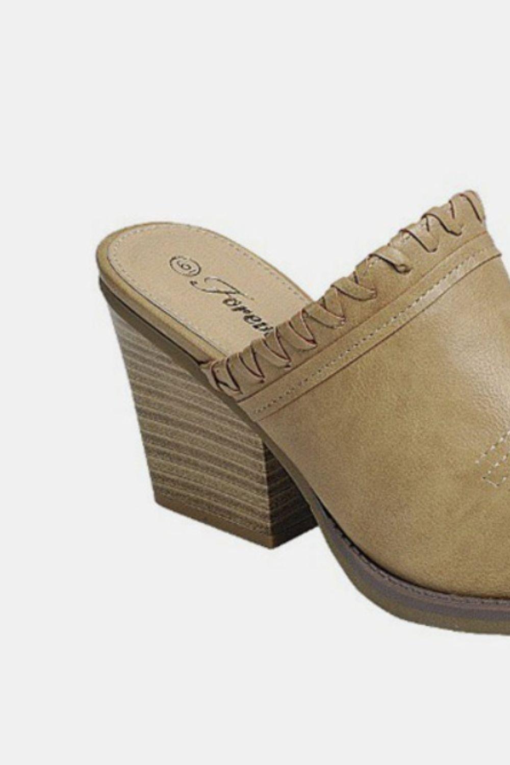 Pointy Toe Slip On Chunky Mules - Taupe - Wildflower Hippies