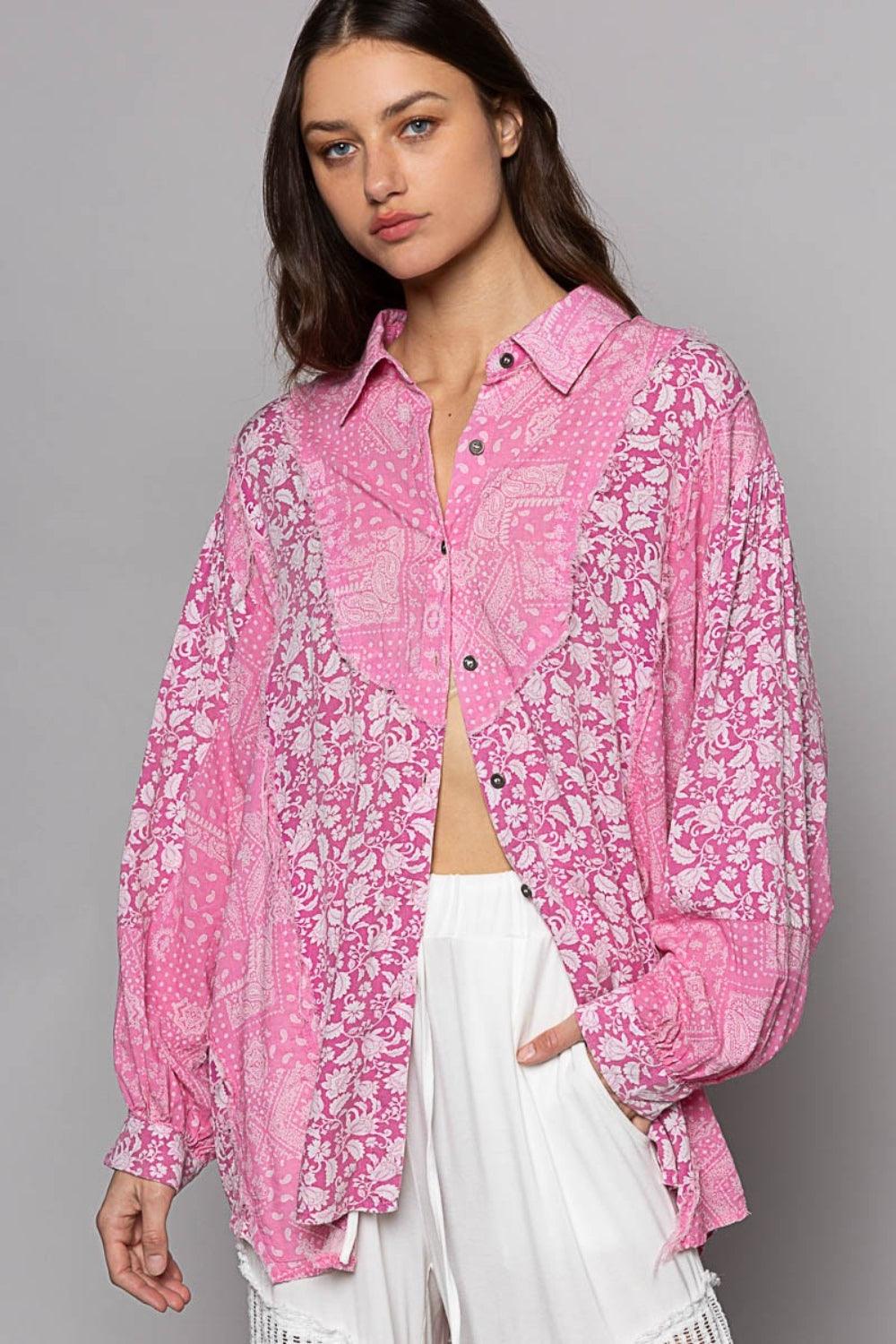 POL Button Down Long Sleeve Paisley Print Shirt - Wildflower Hippies