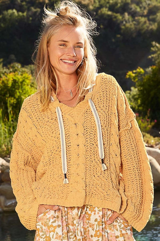 POL Cable Knit Hooded Chenille Sweater - Wildflower Hippies