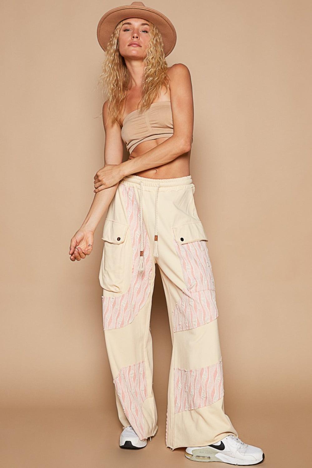 POL Crochet Contrast Drawstring Wide Leg Pants - Wildflower Hippies