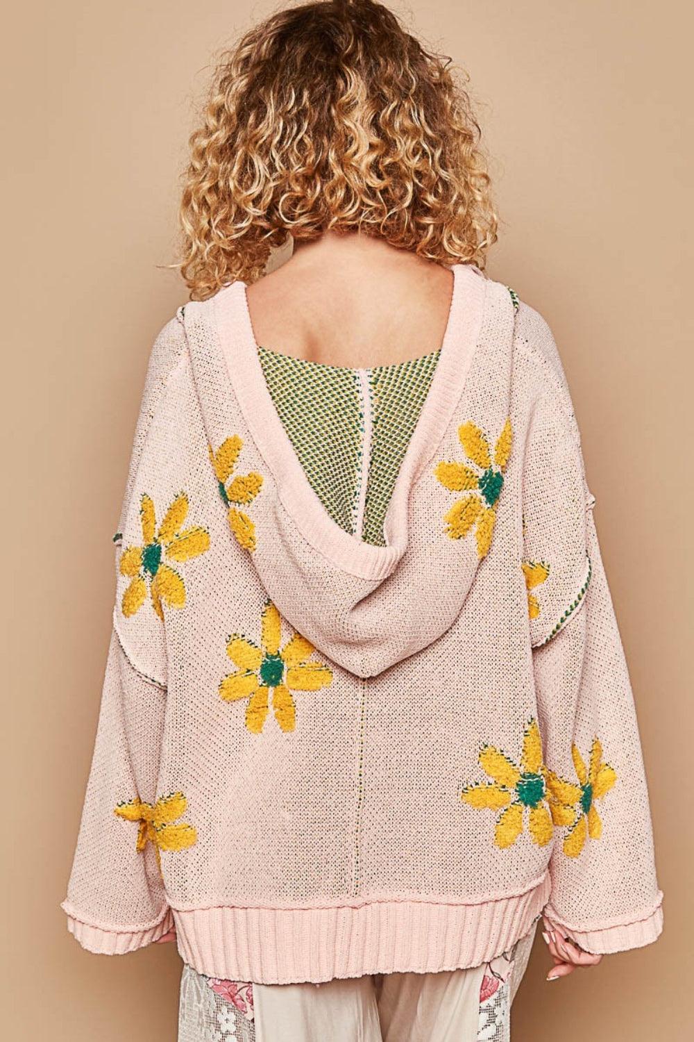 POL Floral Pattern Hooded High-Low Sweater - Wildflower Hippies