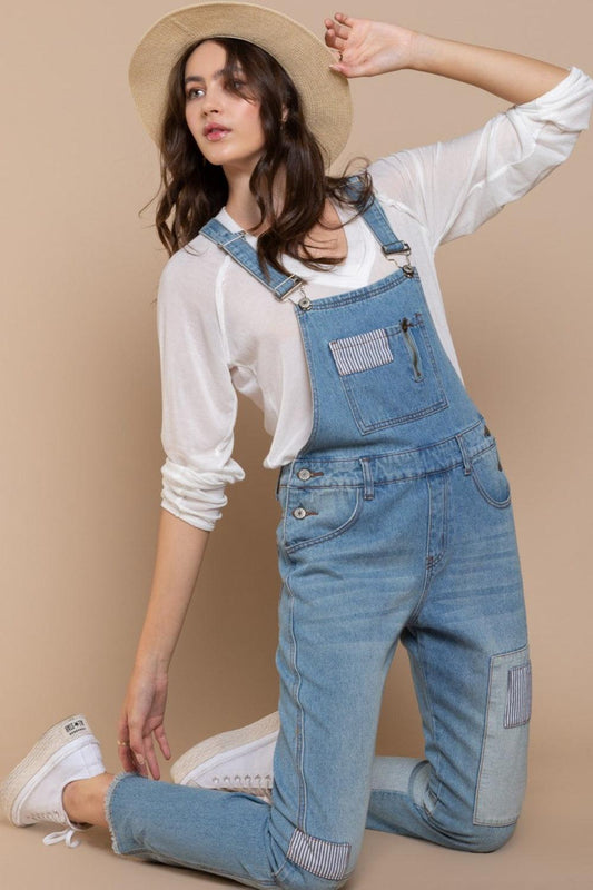 POL Front Chest Zipper Slim Leg Denim Overalls - Wildflower Hippies