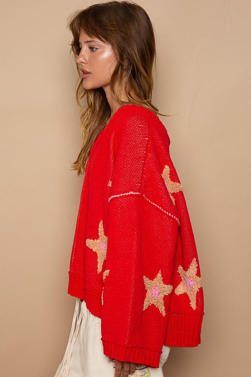 POL Long Sleeve Star Patch Sweater - Wildflower Hippies