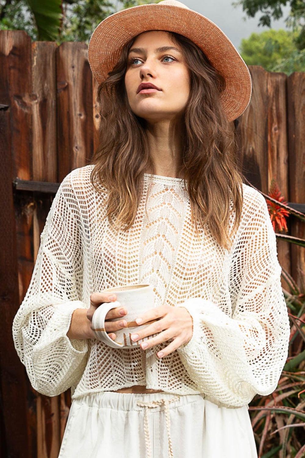 POL Openwork Balloon Sleeve Knit Cover Up - Wildflower Hippies