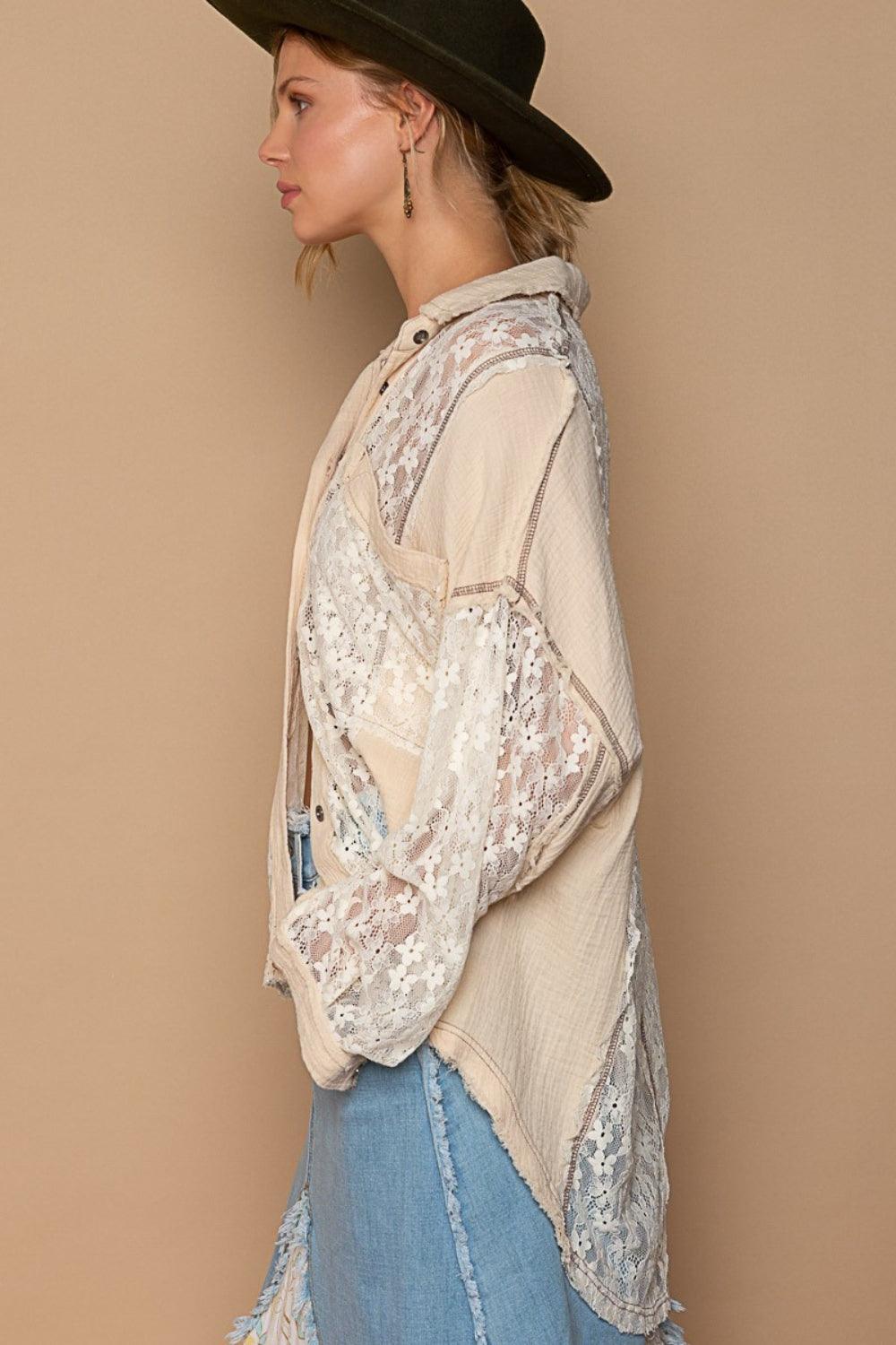 POL Oversize Lace Button-Down Shirt - Wildflower Hippies