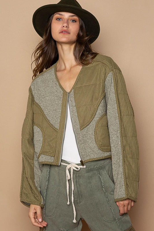 POL Quilted Knit Viding Detail Knit Patch Jacket - Wildflower Hippies