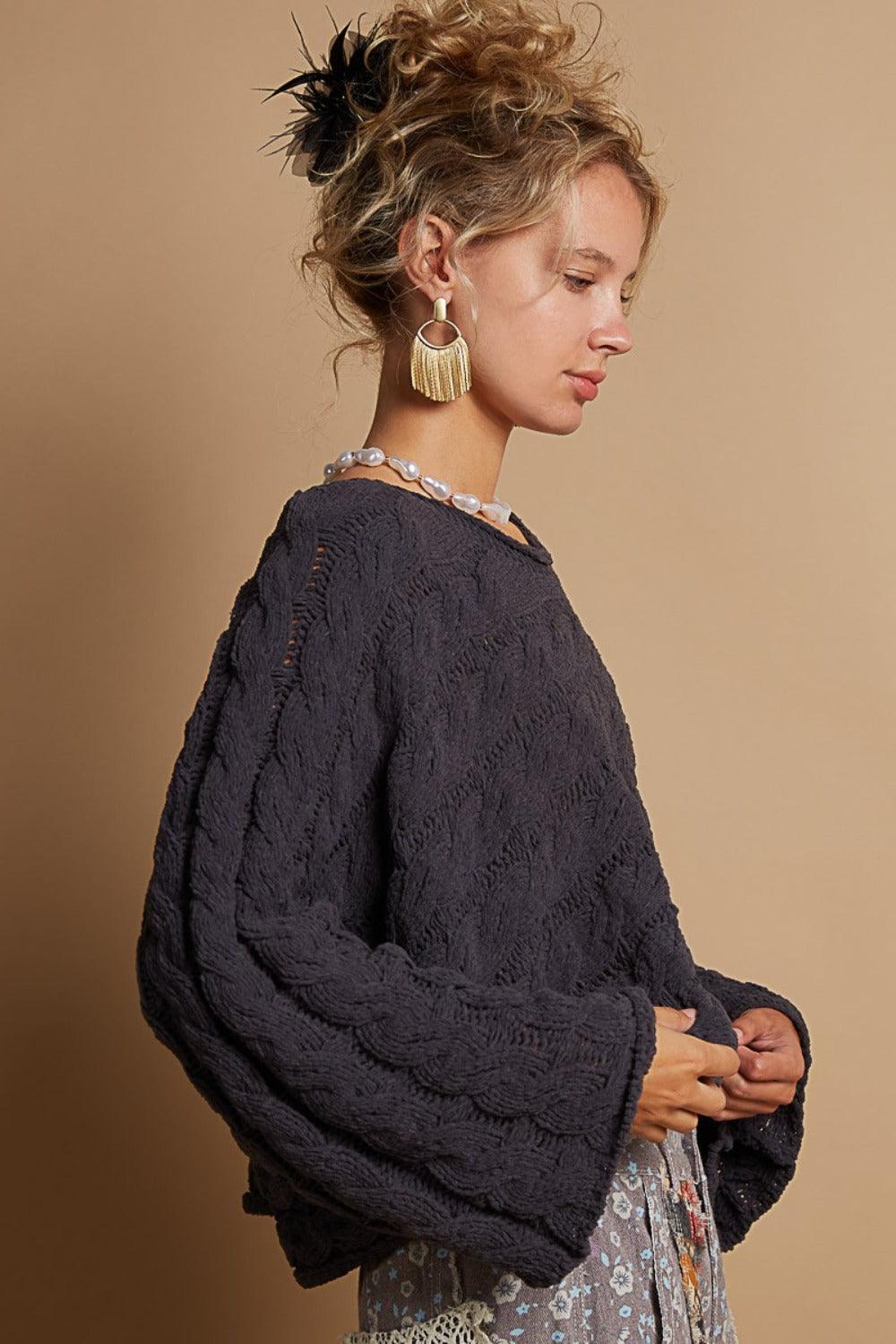 POL Round Neck Cable Knit Cropped Sweater - Wildflower Hippies