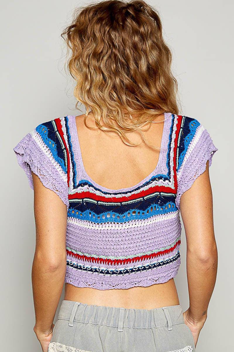 Ethnic Pattern Square Neck Cropped Knit Top - Wildflower Hippies