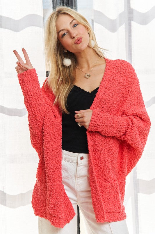 Popcorn Knit Open Front Long Sleeve Cardigan - Wildflower Hippies