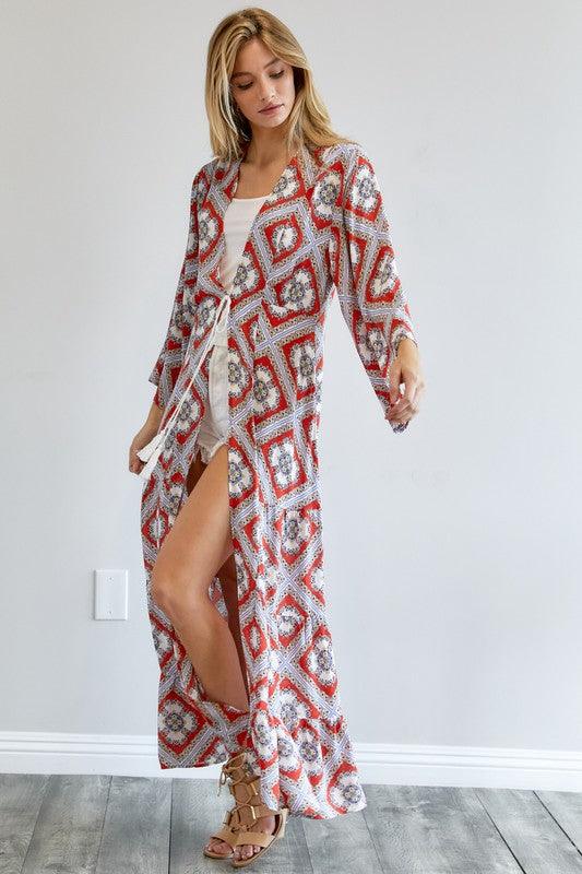Printed Long Sleeve Loose Kimono - Wildflower Hippies