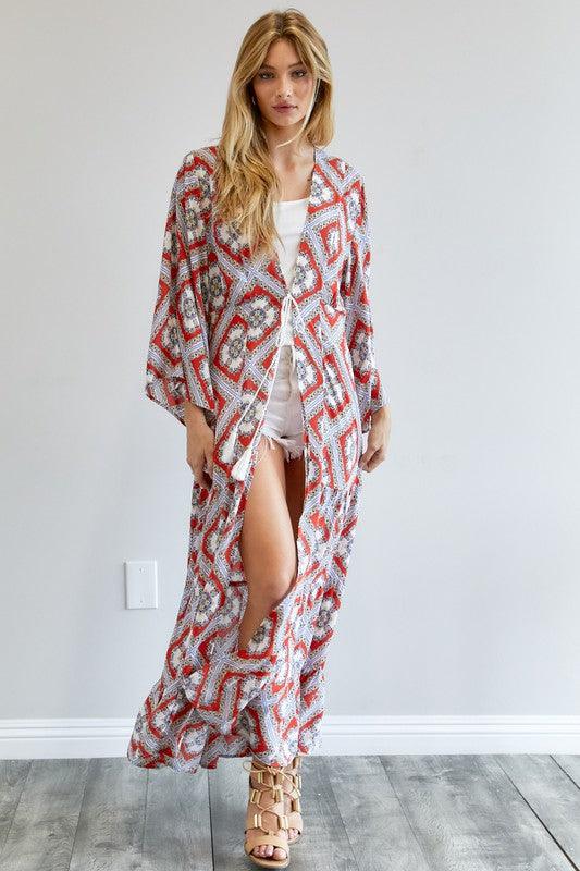 Printed Long Sleeve Loose Kimono - Wildflower Hippies