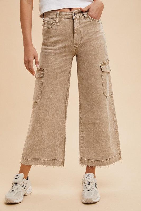 Raw Hem Wide Leg Jeans with Cargo Pockets - Wildflower Hippies