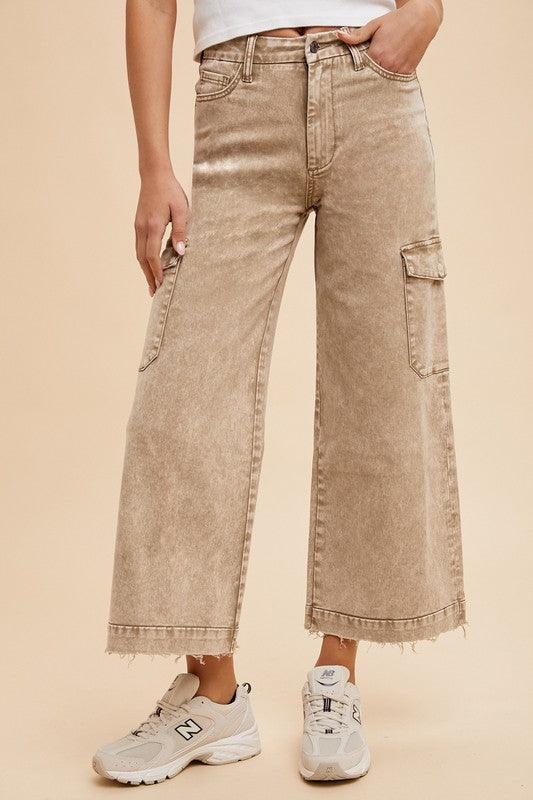 Raw Hem Wide Leg Jeans with Cargo Pockets - Wildflower Hippies