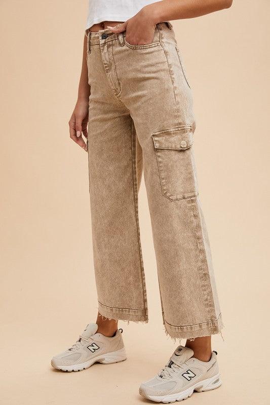 Raw Hem Wide Leg Jeans with Cargo Pockets - Wildflower Hippies