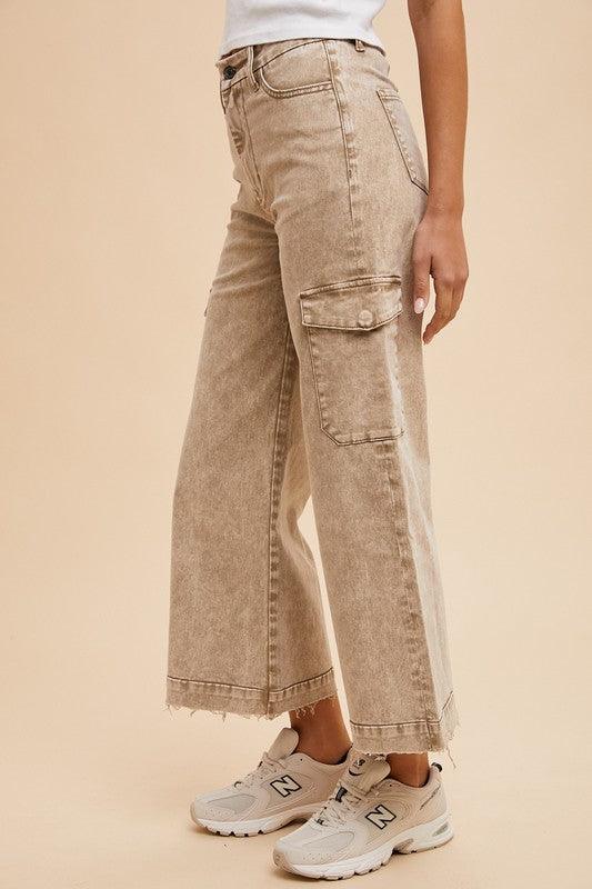 Raw Hem Wide Leg Jeans with Cargo Pockets - Wildflower Hippies