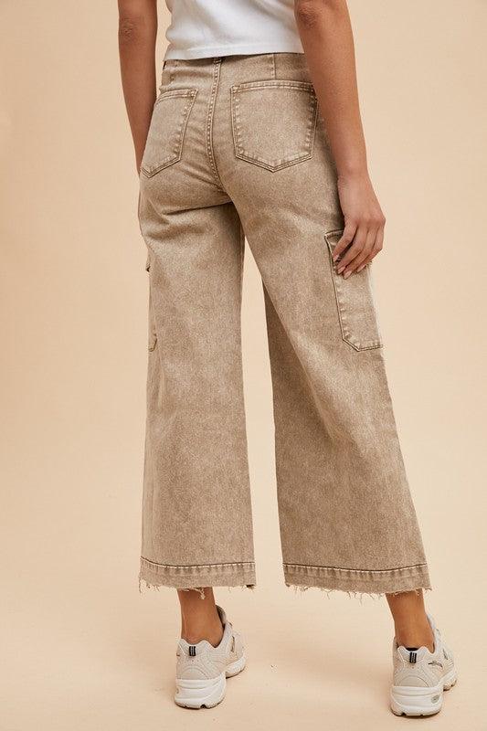 Raw Hem Wide Leg Jeans with Cargo Pockets - Wildflower Hippies