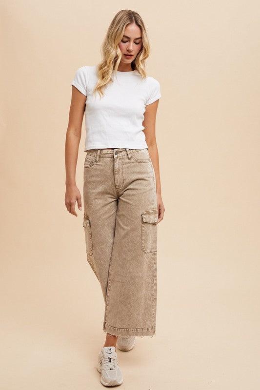 Raw Hem Wide Leg Jeans with Cargo Pockets - Wildflower Hippies