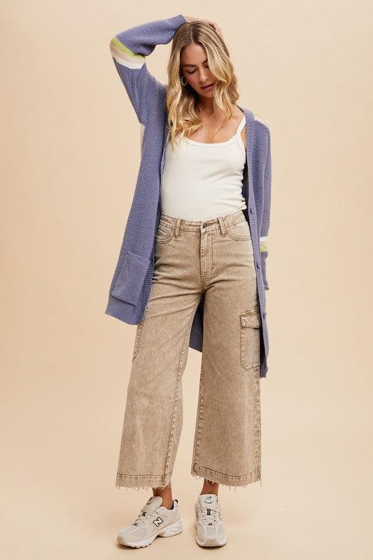 Raw Hem Wide Leg Jeans with Cargo Pockets - Wildflower Hippies