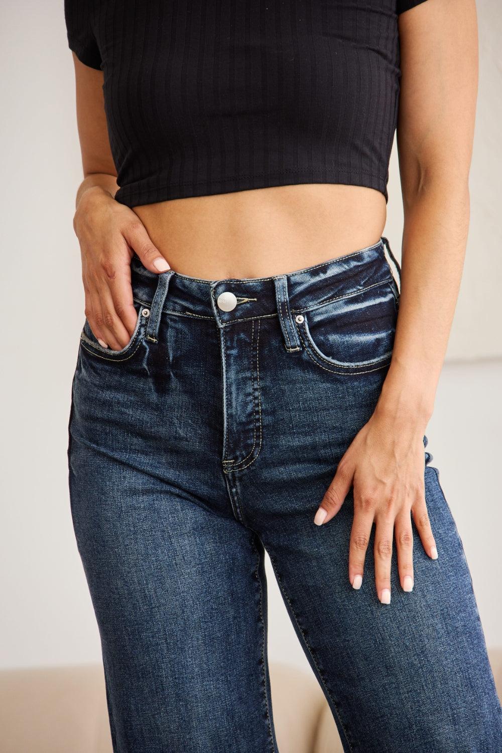 RFM Full Size Tummy Control High Waist Raw Hem Jeans - Wildflower Hippies