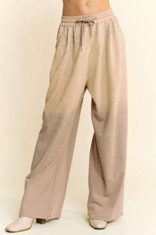 Rhinestone Drawstring Wide Leg Pants - Wildflower Hippies