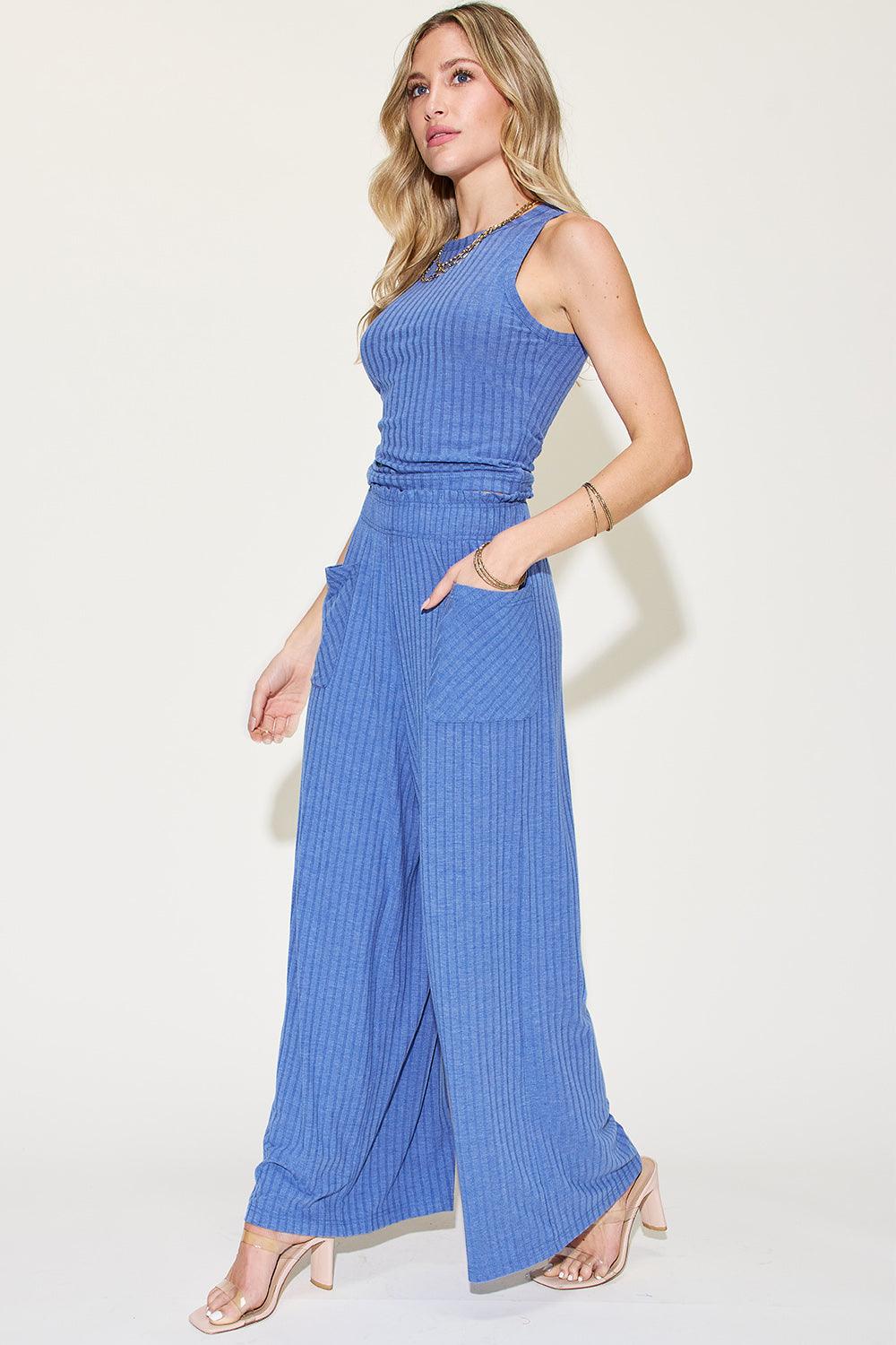 Ribbed Tank and Wide Leg Pants Set - Wildflower Hippies