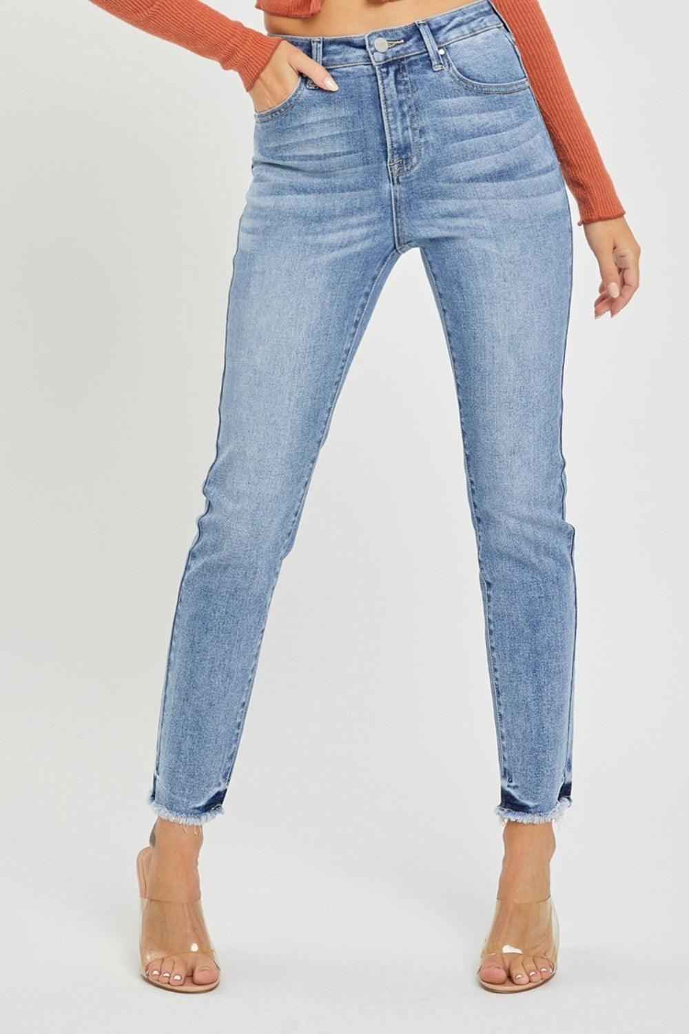 RISEN Full Size High Rise Frayed Hem Skinny Jeans - Wildflower Hippies