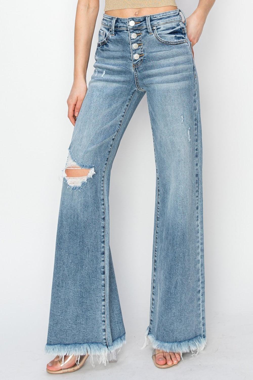 RISEN Mid Rise Button Fly Wide Leg Jeans - Wildflower Hippies