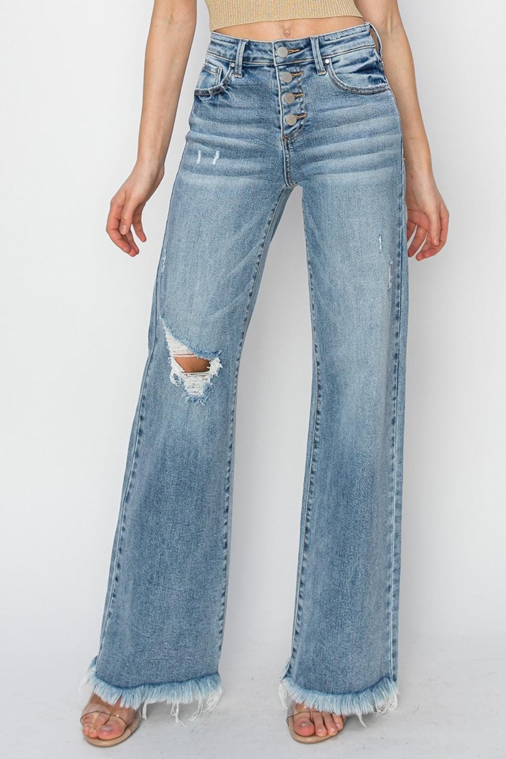 RISEN Mid Rise Button Fly Wide Leg Jeans - Wildflower Hippies