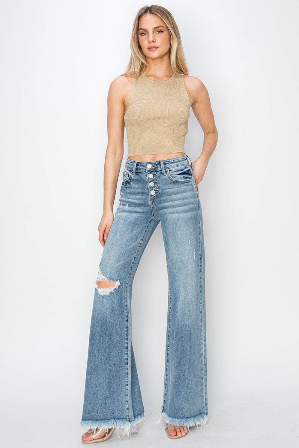 RISEN Mid Rise Button Fly Wide Leg Jeans - Wildflower Hippies