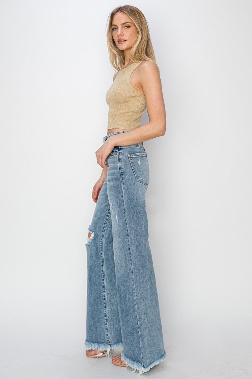 RISEN Mid Rise Button Fly Wide Leg Jeans - Wildflower Hippies