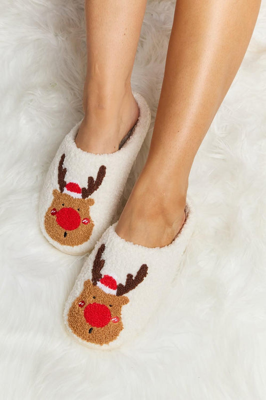 Rudolph Print Plush Slide Slippers - Wildflower Hippies