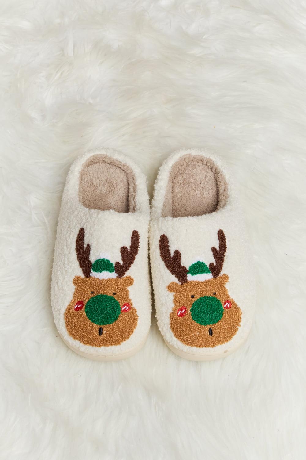 Rudolph Print Plush Slide Slippers - Wildflower Hippies