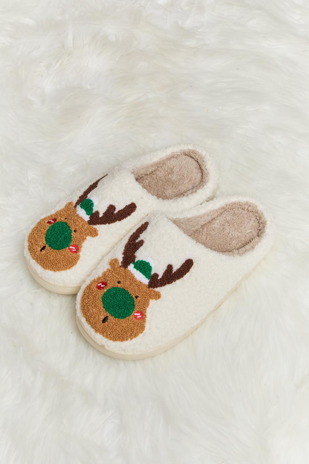 Rudolph Print Plush Slide Slippers - Wildflower Hippies