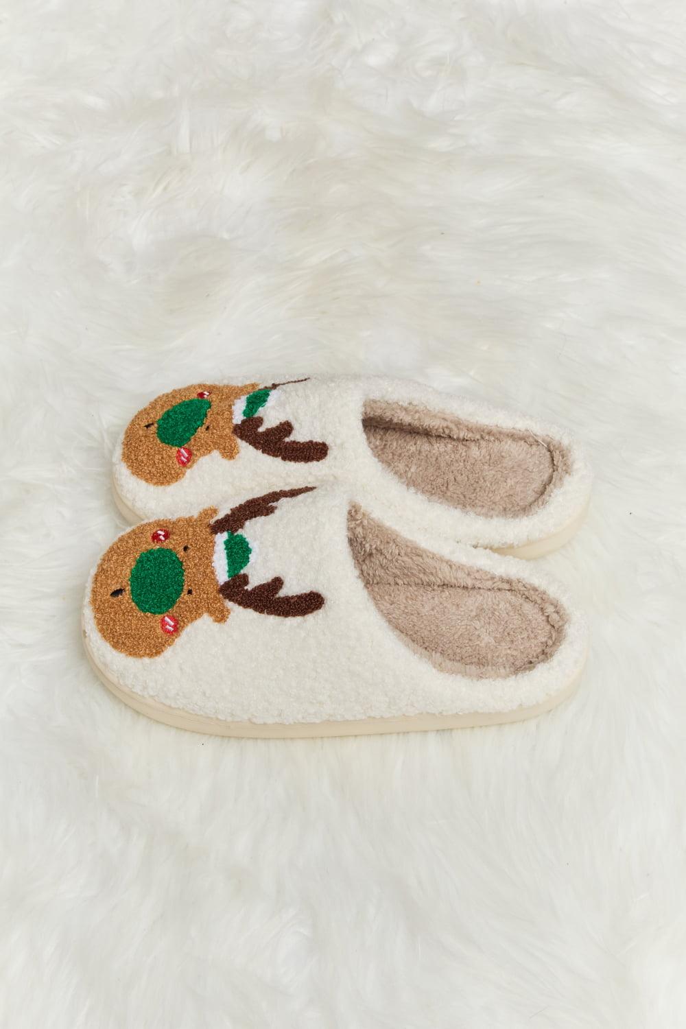 Rudolph Print Plush Slide Slippers - Wildflower Hippies