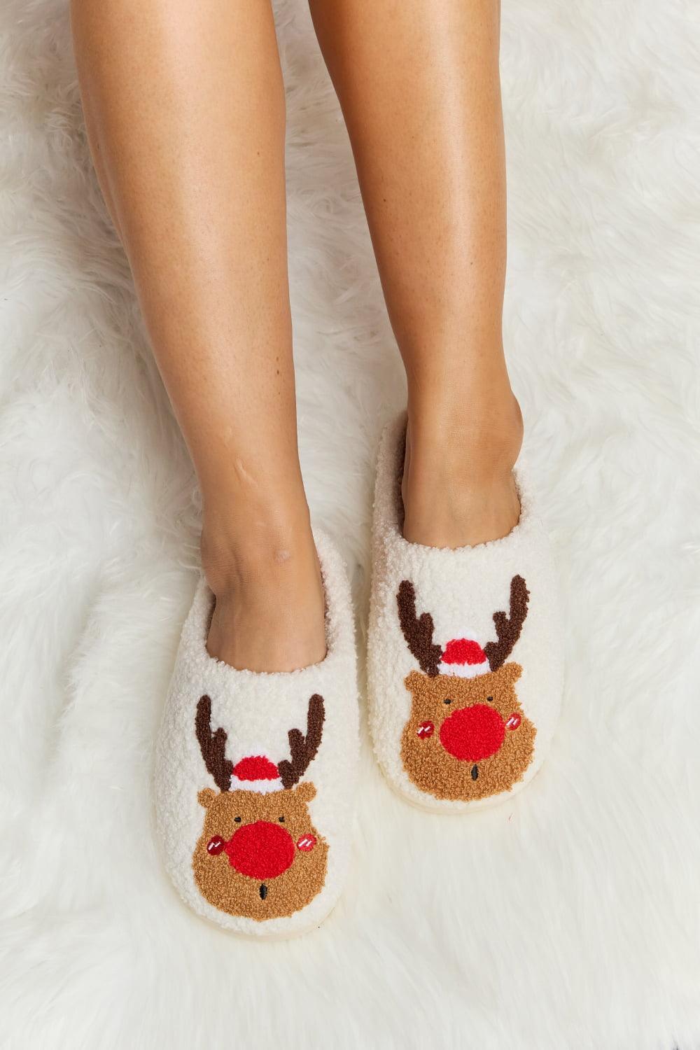 Rudolph Print Plush Slide Slippers - Wildflower Hippies