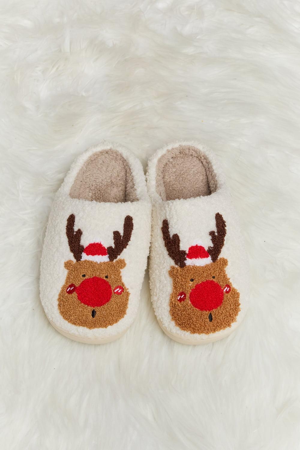 Rudolph Print Plush Slide Slippers - Wildflower Hippies