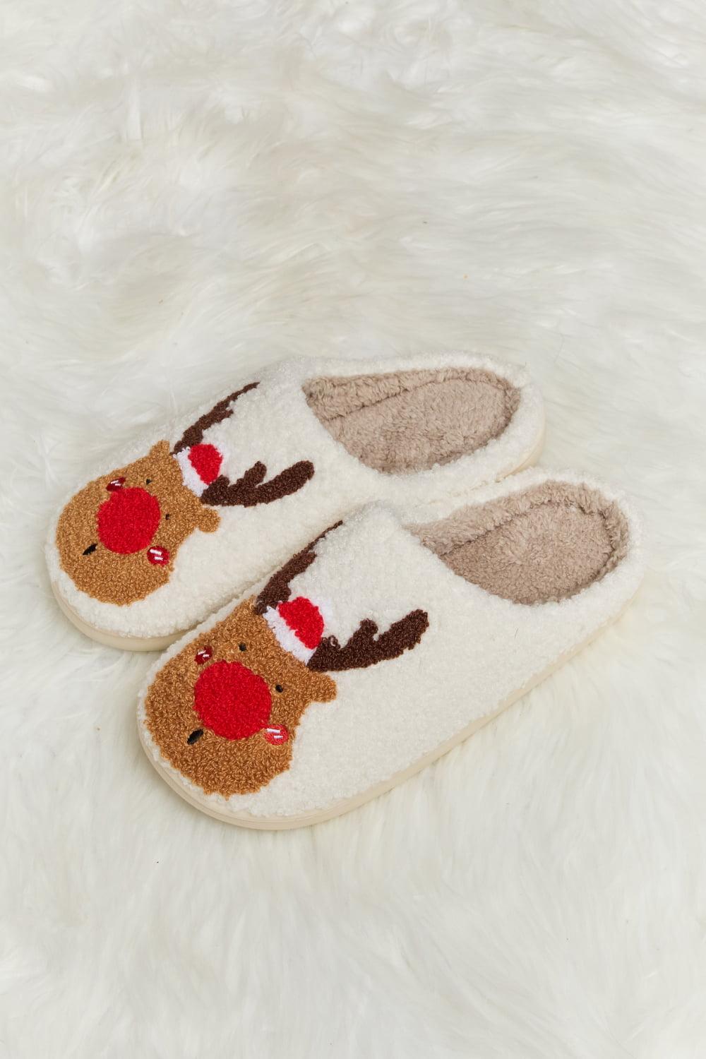 Rudolph Print Plush Slide Slippers - Wildflower Hippies