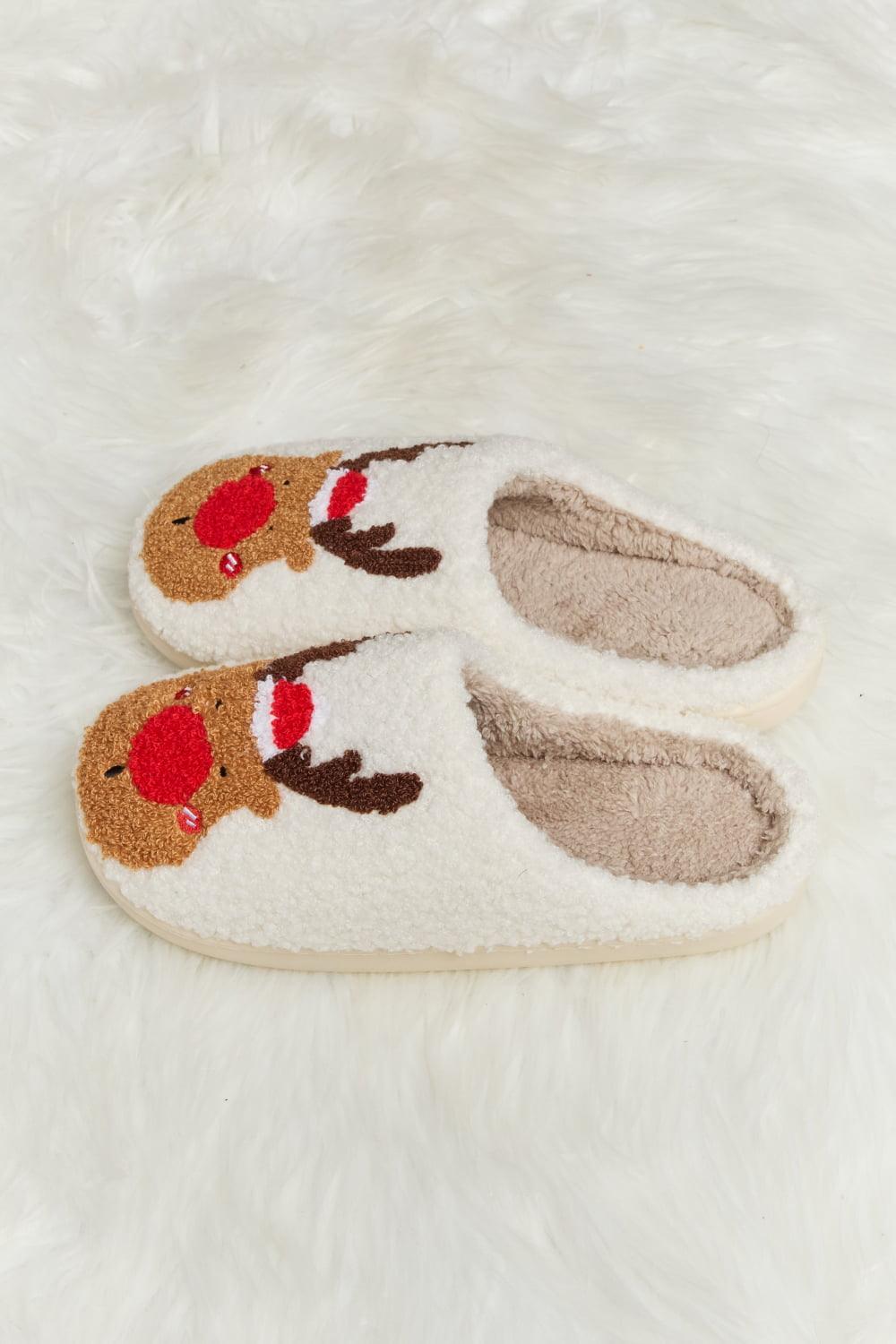 Rudolph Print Plush Slide Slippers - Wildflower Hippies