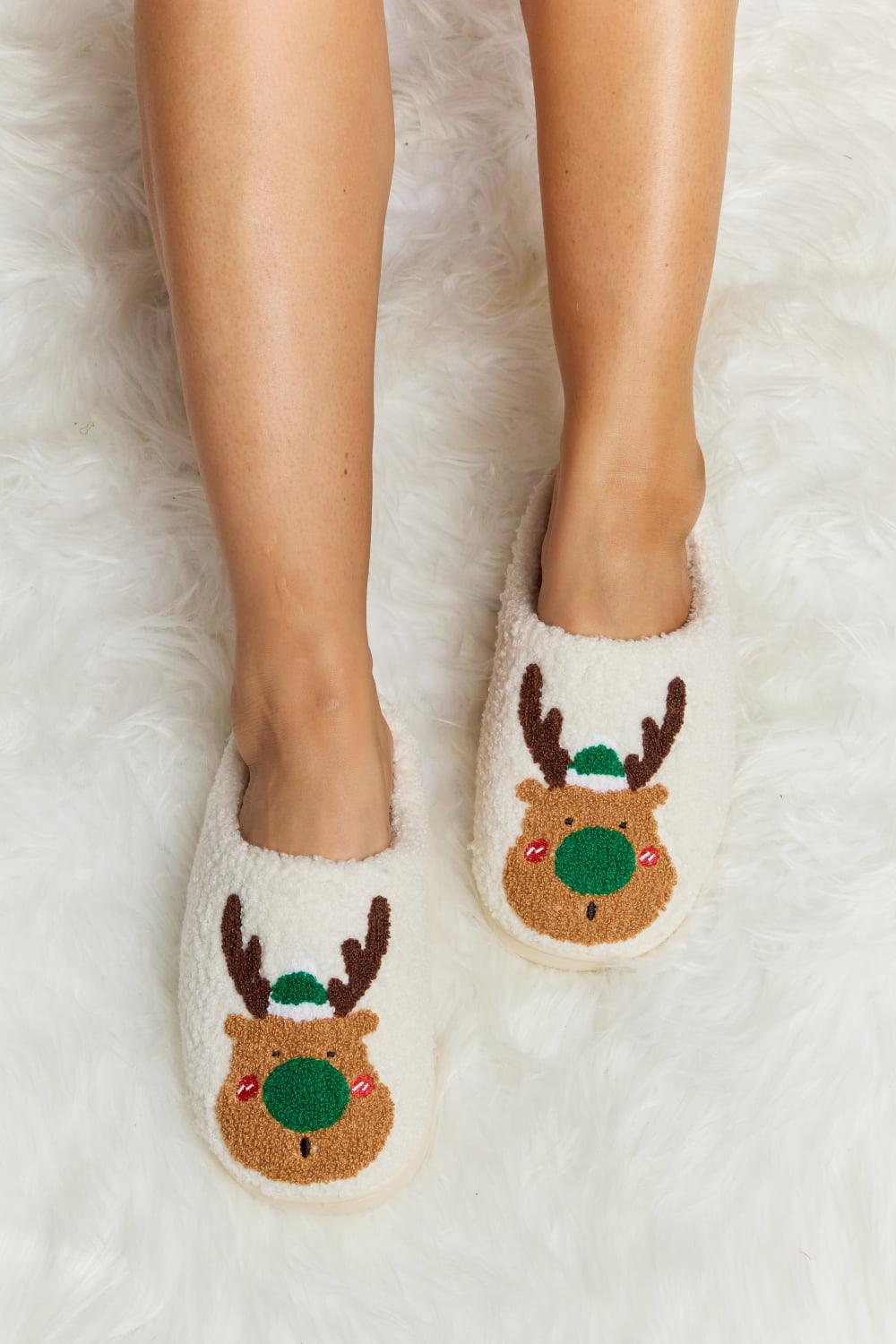 Rudolph Print Plush Slide Slippers - Wildflower Hippies