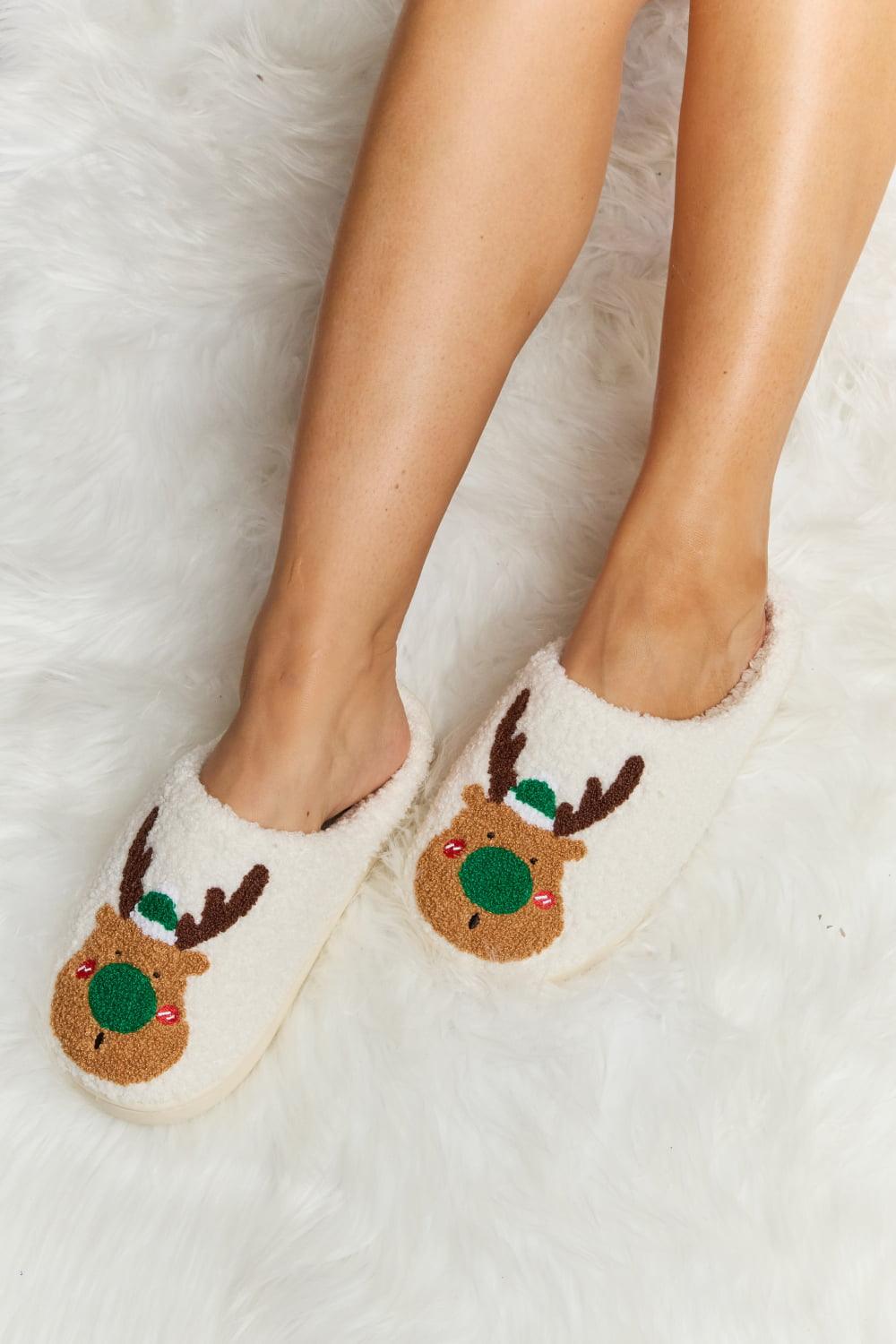 Rudolph Print Plush Slide Slippers - Wildflower Hippies