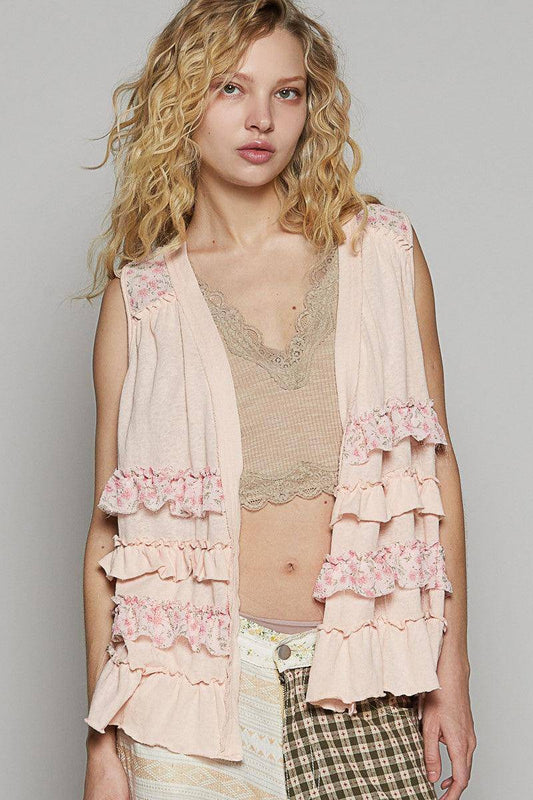 Ruffled Open Front Sleeveless Cardigan - Wildflower Hippies