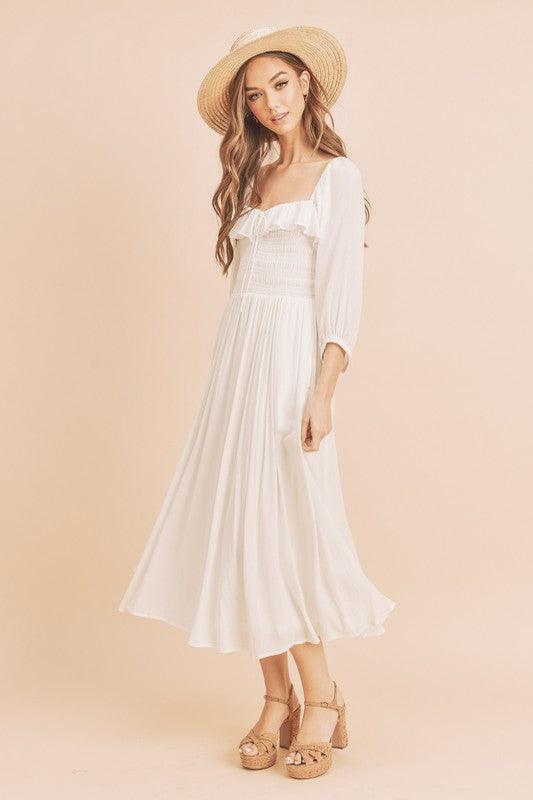 Ruffled Smocked Square Neck Balloon Sleeve Dress - Wildflower Hippies