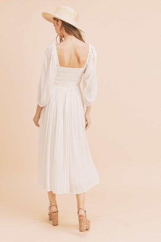 Ruffled Smocked Square Neck Balloon Sleeve Dress - Wildflower Hippies