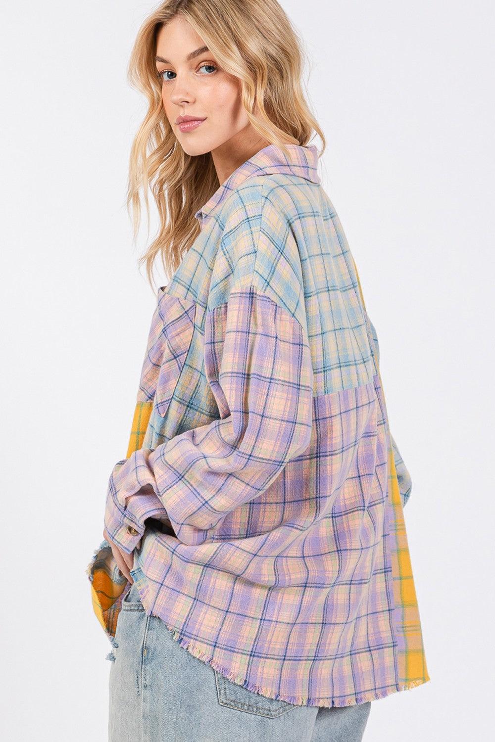 SAGE + FIG Button Up Raw Hem Plaid Flannel Shirt - Wildflower Hippies