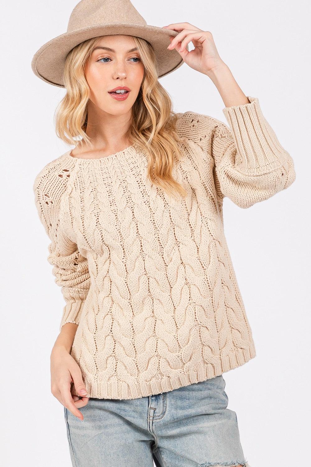 SAGE + FIG Cable-Knit Long Sleeve Sweater - Wildflower Hippies