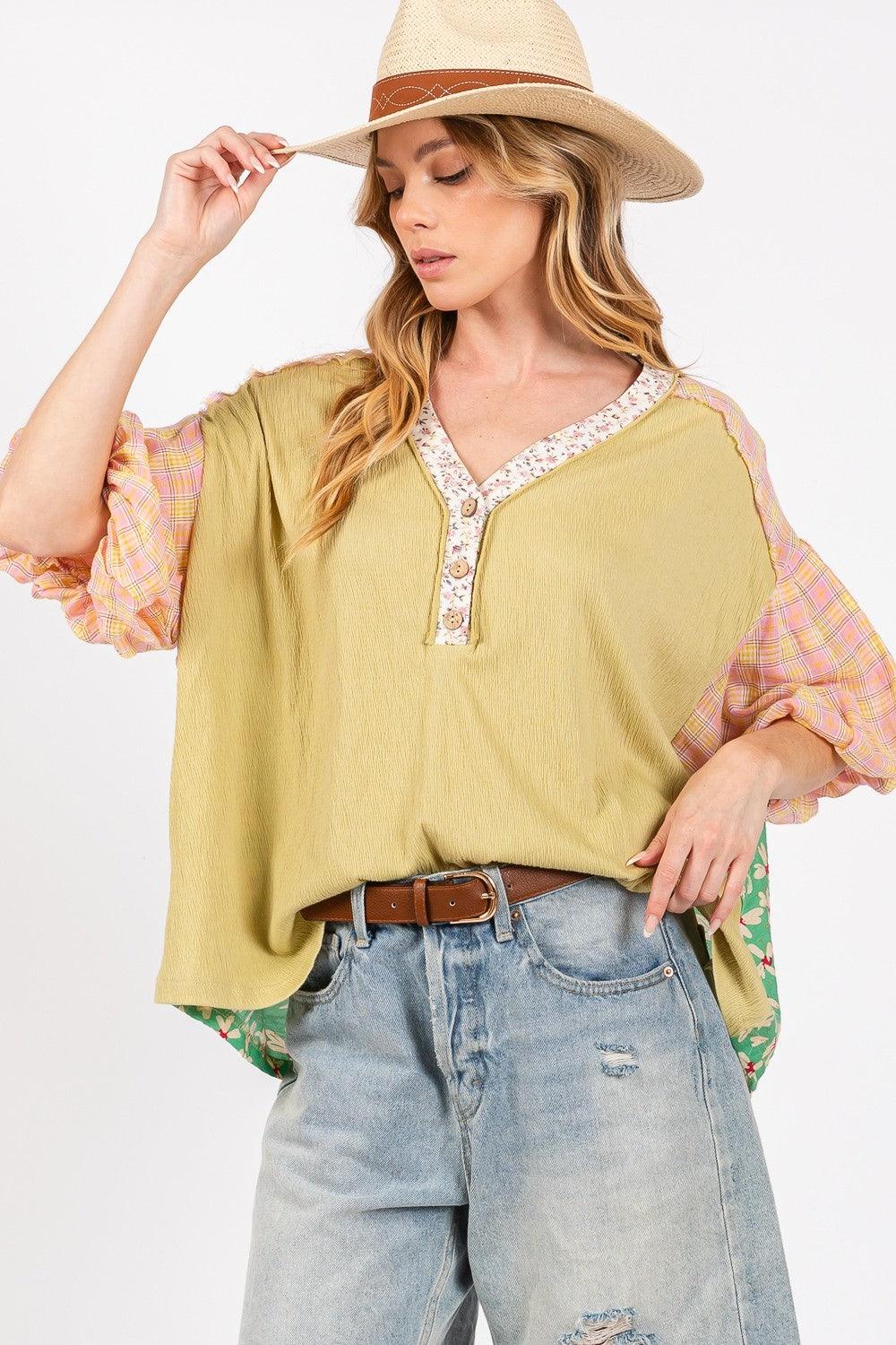 SAGE + FIG Color Block Bubble Sleeve Top - Wildflower Hippies